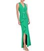 Color:Green - Image 1 - Crepe V-Neck Sleeveless Wrap Cascading Ruffle Gown