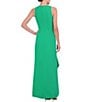 Color:Green - Image 2 - Crepe V-Neck Sleeveless Wrap Cascading Ruffle Gown