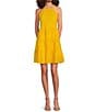 Color:Yellow - Image 1 - Eyelet Halter Neck Sleeveless Tiered Mini Dress