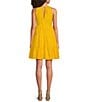 Color:Yellow - Image 2 - Eyelet Halter Neck Sleeveless Tiered Mini Dress