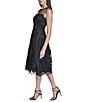 Eliza J Floral 3D Mesh Applique Illusion Beaded Neck A-Line Midi Dress, Color:Black - Image 3
