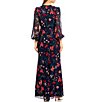 Color:Navy Floral - Image 2 - Floral Print Chiffon Crew Neck Long Blouson Sleeve Maxi Dress
