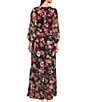 Color:Navy Multi - Image 2 - Floral Chiffon V-Neck 3/4 Sleeve Tiered Maxi Dress