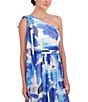 Color:Blue - Image 2 - Floral One Shoulder Bow Tie Sleeveless Gown