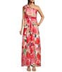 Color:Ivory Multi - Image 1 - Floral One Shoulder Bow Tie Sleeveless Gown