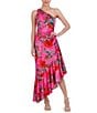 Color:Hot Pink - Image 1 - Floral One Shoulder Sleeveless Asymmetrical Ruffle Hem Dress