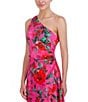 Color:Hot Pink - Image 3 - Floral One Shoulder Sleeveless Asymmetrical Ruffle Hem Dress