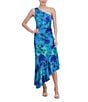 Color:Turquoise - Image 1 - Floral One Shoulder Sleeveless Asymmetrical Ruffle Hem Dress
