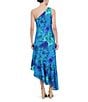 Color:Turquoise - Image 2 - Floral One Shoulder Sleeveless Asymmetrical Ruffle Hem Dress