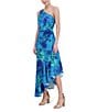 Color:Turquoise - Image 3 - Floral One Shoulder Sleeveless Asymmetrical Ruffle Hem Dress