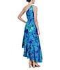Color:Turquoise - Image 4 - Floral One Shoulder Sleeveless Asymmetrical Ruffle Hem Dress
