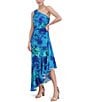 Color:Turquoise - Image 6 - Floral One Shoulder Sleeveless Asymmetrical Ruffle Hem Dress