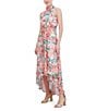 Color:Coral Multi - Image 3 - Floral Print Chiffon Halter Neck Sleeveless Keyhole Back High-Low Fit and Flare Dress