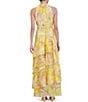 Color:Yellow - Image 2 - Floral Print Chiffon Halter Neck Sleeveless Smocked Waist Asymmetrical Tiered A-Line Maxi Dress