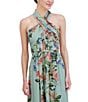 Color:Mint - Image 5 - Floral Print Chiffon Twist Halter Neck Sleeveless Tie Waist Maxi Dress