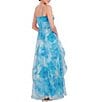 Color:Blue Multi - Image 2 - Floral Print Organza Halter Neck Sleeveless Handkerchief Tiered Dress