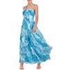 Color:Blue Multi - Image 3 - Floral Print Organza Halter Neck Sleeveless Handkerchief Tiered Dress