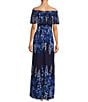 Color:Navy - Image 2 - Floral Print Popover Off-the-Shoulder Ruffle Short Sleeve Maxi Dress