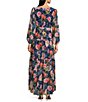 Color:Navy Multi - Image 2 - Floral Print V-Neck Faux Wrap Long Sleeve Maxi Dress