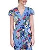 Color:Blue - Image 4 - Floral Print V-Neckline Ruffle Cap Sleeves Wrap Waist Asymmetrical Hem Dress