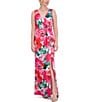 Color:Pink Multi - Image 4 - Floral Satin Surplice V-Neck Sleeveless Twist Front Side Slit A-Line Gown