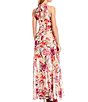Color:Blush Multi - Image 2 - Halter Neck Floral Print Chiffon Sleeveless Side Slit Cascade Ruffle Maxi Dress