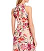 Color:Blush Multi - Image 4 - Halter Neck Floral Print Chiffon Sleeveless Side Slit Cascade Ruffle Maxi Dress