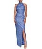Eliza J Halter Neck Lace Evening Dress - Image 1