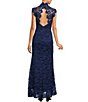Color:Navy - Image 2 - Illusion Mock Neck Sleeveless Open Back Mermaid Lace Gown