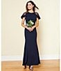 Color:Navy - Image 5 - Round Neck Illusion Cap Sleeve Ruffle Stretch Crepe Mermaid Gown