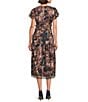 Eliza J Metallic Chiffon Flutter Sleeve Smocked Fit and Flare Printed Midi Dress, Color:Navy Multi - Image 2