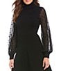 Color:Black - Image 3 - Mock Neck Long Sheer Sleeve Knit Fit and Flare Sweater Dress
