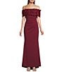 Eliza J Off-the-Shoulder 3D Floral Applique Side Ruching Gown, Color:Wine - Image 1