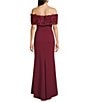 Eliza J Off-the-Shoulder 3D Floral Applique Side Ruching Gown, Color:Wine - Image 2