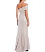 Color:Champagne - Image 2 - Off-the-Shoulder Short Sleeve Side Ruched Foiled Knit Mermaid Gown