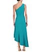 Color:Turquoise - Image 2 - One Shoulder Sleeveless Ruched Side Ruffle Asymmetrical Hem Dress