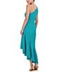 Color:Turquoise - Image 4 - One Shoulder Sleeveless Ruched Side Ruffle Asymmetrical Hem Dress
