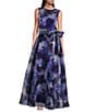 Eliza J Organza Floral Print Crew Neck Sleeveless Front Bow Gown, Color:Black Multi - Image 1