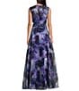 Eliza J Organza Floral Print Crew Neck Sleeveless Front Bow Gown, Color:Black Multi - Image 2