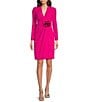 Color:Hot Pink - Image 1 - Petite Size Long Sleeve V-Neck Organza Flower Wrap Tuxedo Dress