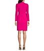 Color:Hot Pink - Image 2 - Petite Size Long Sleeve V-Neck Organza Flower Wrap Tuxedo Dress