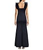 Color:Navy - Image 2 - Petite Size Sleeveless V-Neck Ruffle Shoulder Scuba Fit and Flare Gown