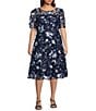 Eliza J Plus Size Boat Neck Floral Embroidered Midi Dress, Color:Navy - Image 1