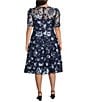Eliza J Plus Size Boat Neck Floral Embroidered Midi Dress, Color:Navy - Image 2