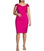 Color:Hot Pink - Image 1 - Plus Size Cap Sleeve Off-The-Shoulder Twist Neck Scuba Sheath Dress