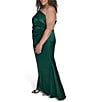 Eliza J Plus Size Satin Off The Shoulder Sleeveless Side Tucks Gown, Color:Hunter - Image 3