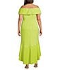 Color:Lime - Image 2 - Plus Size Short Sleeve Off The Shoulder High/Low Midi Dress