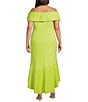 Eliza J Plus Size Short Sleeve Off The Shoulder High/Low Midi Dress, Color:Lime - Image 2