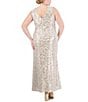 Color:Champagne - Image 2 - Plus Size Sleeveless Boat Neck Front Gathered Ruffle Sequin Lace Gown