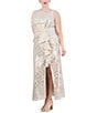 Color:Champagne - Image 3 - Plus Size Sleeveless Boat Neck Front Gathered Ruffle Sequin Lace Gown